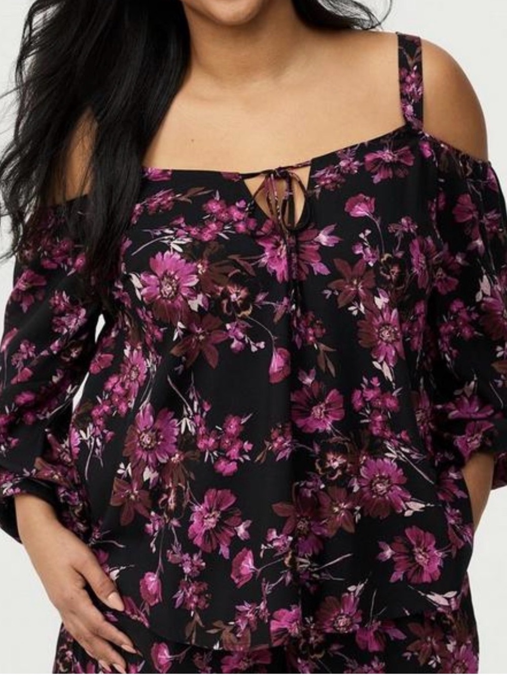 NWT Torrid challis cold shoulder tie neck floral blouse, Torrid size 1, 1X